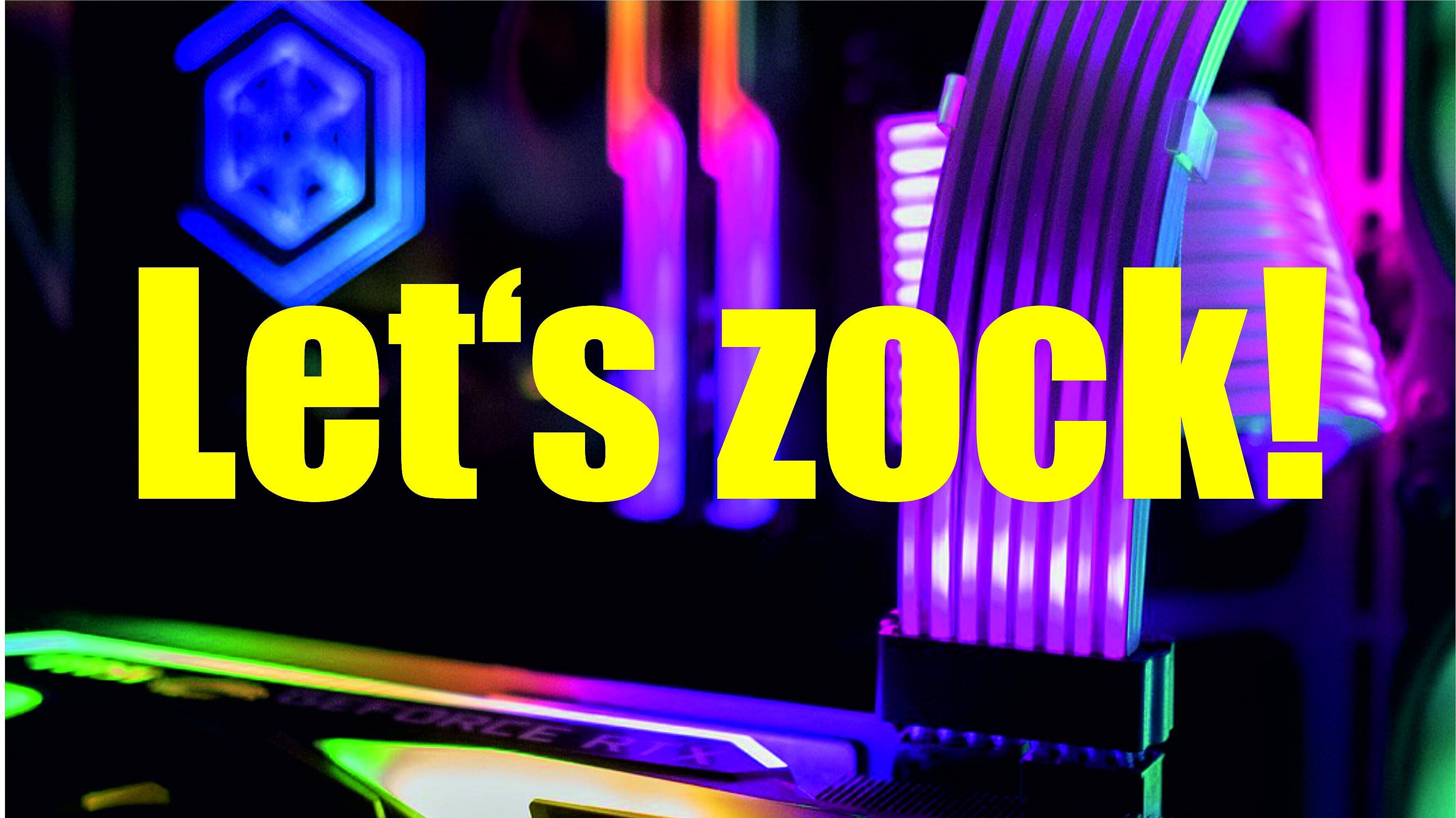 gelber Schriftzug "Let's zock!" auf typischen LED-Gaminghintergrund. © Pixabay