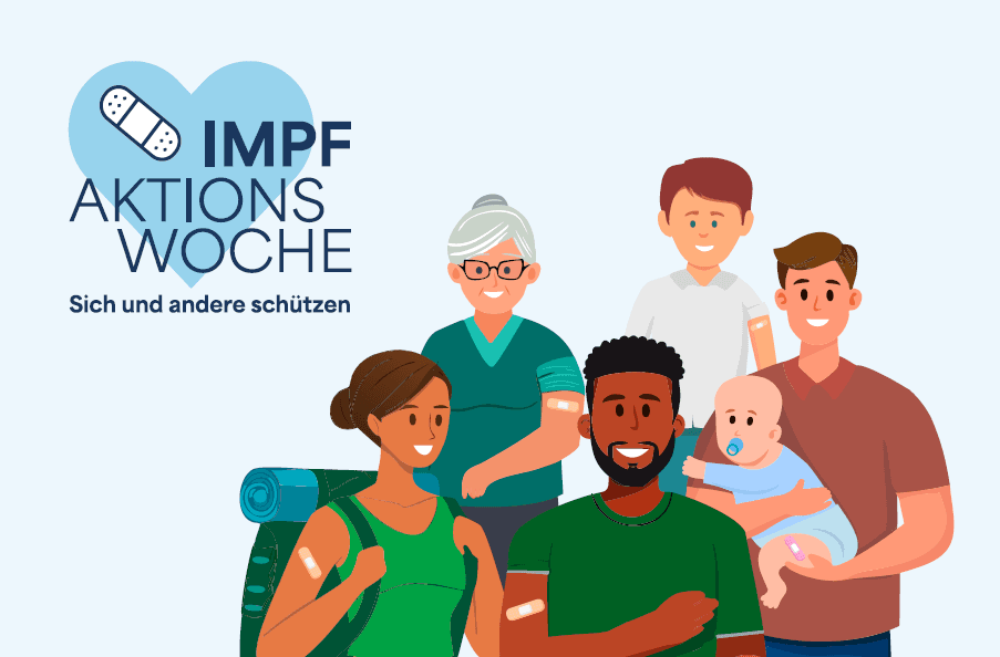 Grafik 5 Erwachsene und 1 Baby mit Pflastern auf dem Arm, wo sie vorher geimpft wurden. © Bundesministerium für Gesundheit