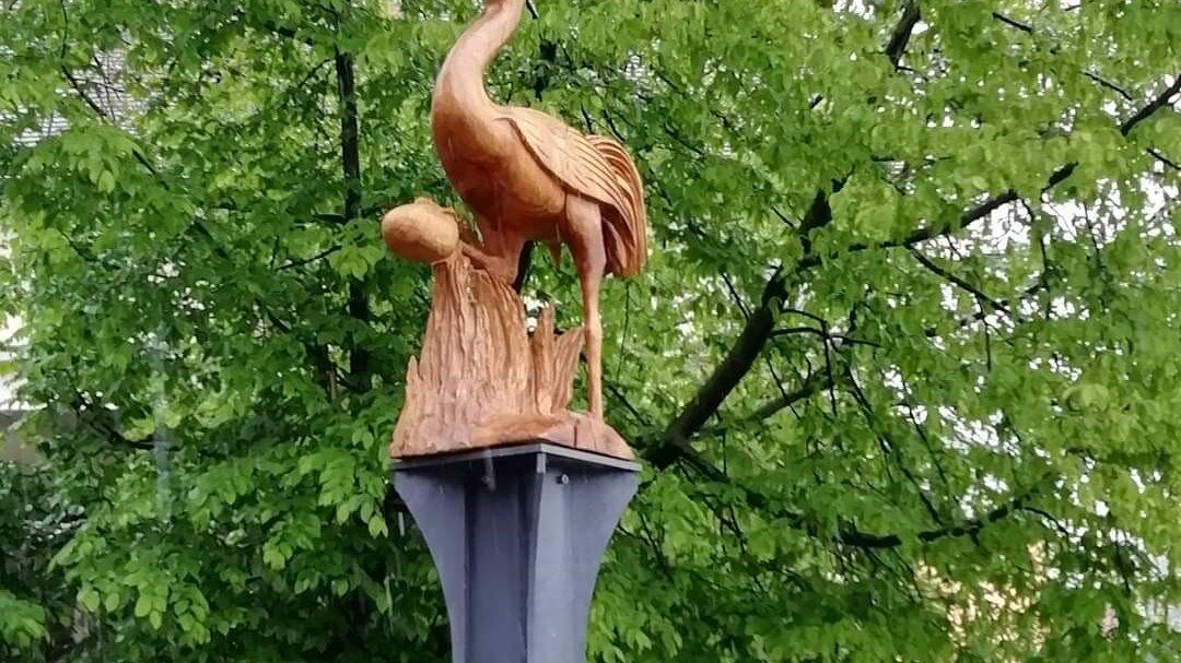 Statue des Kranichs aus dem Langenberger Wappen. © Ortsteilrat
