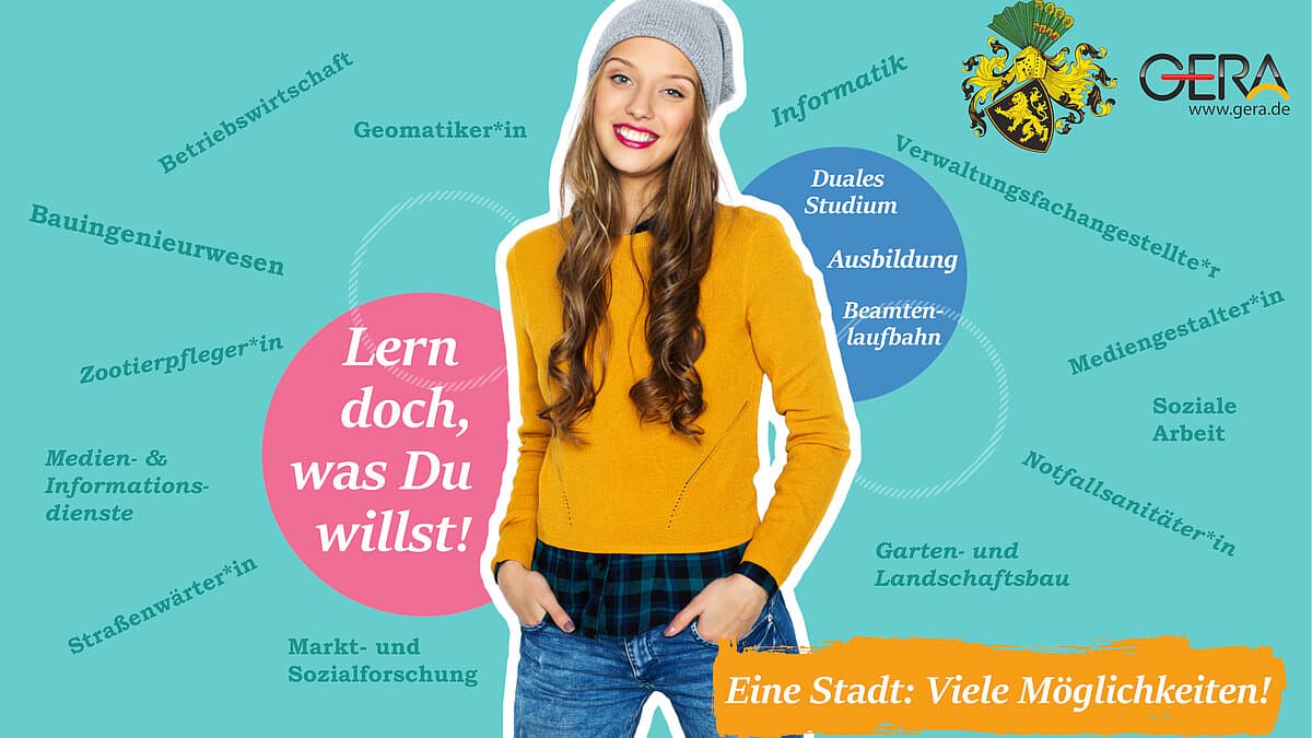 ein Plakat über verschiedene Berufe in der Stadtverwaltung . © Stadt Gera